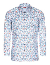 Laden Sie das Bild in den Galerie-Viewer, Businesshemd - Modern Fit - Langarm - Florales Muster - Weiß/Blau/Rot