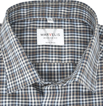 Laden Sie das Bild in den Galerie-Viewer, Businesshemd - Modern Fit - Langarm - Kariert - Braun/Blau/Weiß