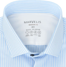 Laden Sie das Bild in den Galerie-Viewer, Easy To Wear Hemd - Modern Fit - Langarm - Gestreift - Hellblau/Weiß