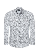 Laden Sie das Bild in den Galerie-Viewer, Freizeithemd - Casual Fit - Langarm - Muster - Weiß/Olive/Blau