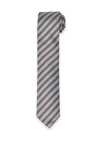 Krawatte - Gestreift - Hellblau/Braun - 6,5 cm