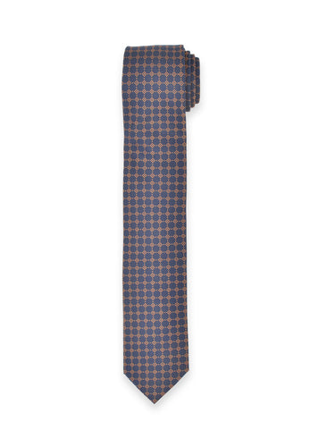 Krawatte - Punkte - Dunkelblau/Cognac - 6,5 cm
