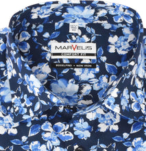 Laden Sie das Bild in den Galerie-Viewer, Businesshemd - Comfort Fit - Kurzarm - Florales Muster - Dunkelblau