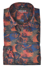 Laden Sie das Bild in den Galerie-Viewer, Businesshemd - Body Fit - Langarm - Muster - Rostbraun/Blau