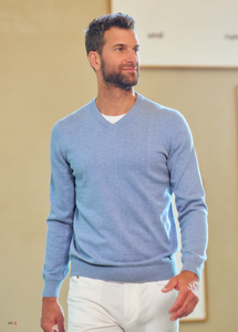 Pullover - Casual Fit - V-Ausschnitt - Einfarbig - Hellblau