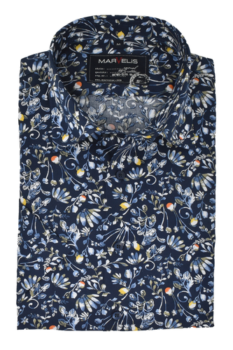 Hemd - Casual Fit - Kurzarm - Floral - Dunkelblau