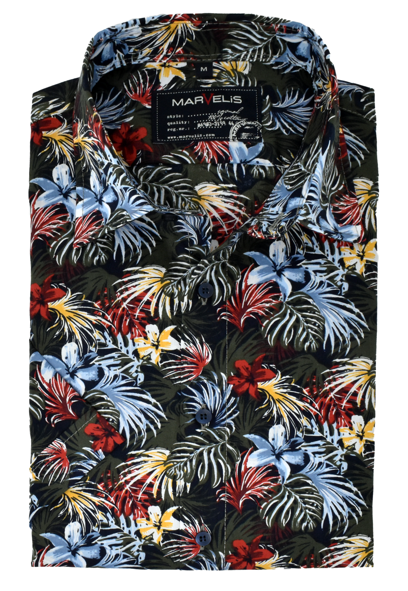 Hemd - Casual Fit - Kurzarm - Hawaii - Dunkelblau