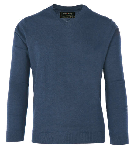 Pullover - Merino - Casual Fit - V-Ausschnitt - Einfarbig - Dunkelblau