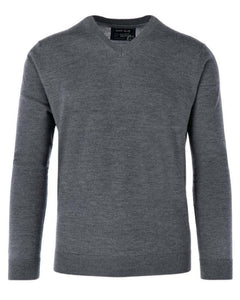 Pullover - Merino - Casual Fit - V-Ausschnitt - Einfarbig - Anthrazit