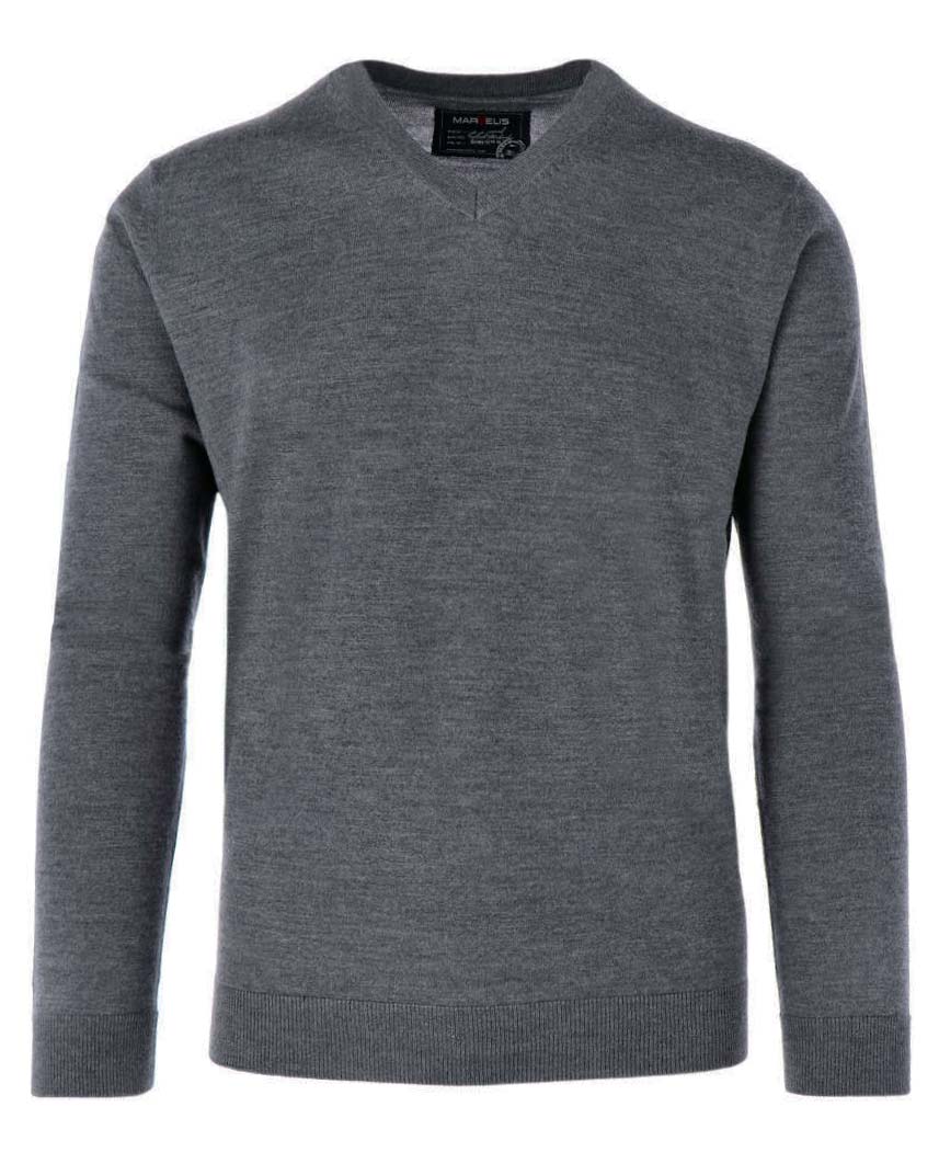 Pullover - Merino - Casual Fit - V-Ausschnitt - Einfarbig - Anthrazit