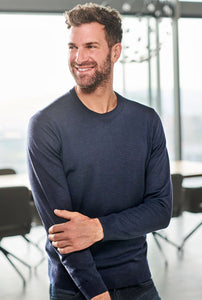 Pullover - Merino - Casual Fit - Rundhals - Einfarbig - Marine