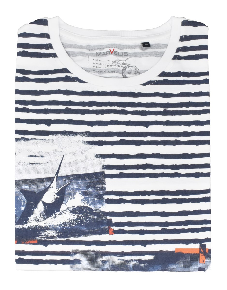 T-Shirt - Maritim - Dunkelblau/Weiß