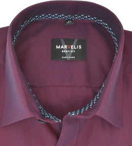 Marvelis Herren Businesshemd Body Fit Kent Kragen Langarm Einfarbig Bordeaux