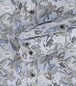 Businesshemd - Body Fit - Langarm - Florales Muster - Blau