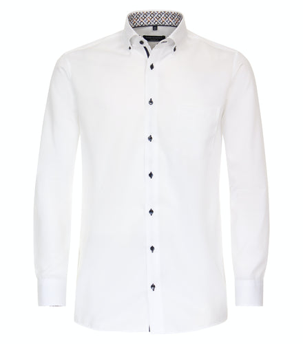 CASAMODA Herren Businesshemd Comfort Fit Button-Down-Kragen Langarm Einfarbig Weiß