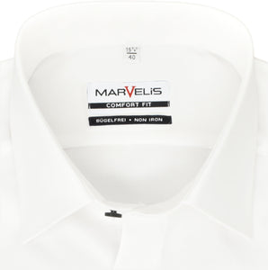 Marvelis Herren Businesshemd Comfort Fit Kent Kragen Langarm Einfarbig Weiß