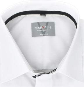 Marvelis Herren Businesshemd Comfort Fit Kent Kragen Langarm Einfarbig Weiß