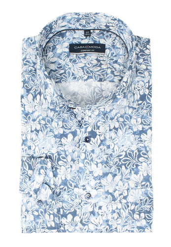 Businesshemd - Comfort Fit - Langarm - Florales Muster - Blau