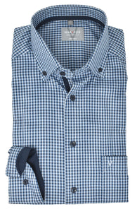 Marvelis Herren Businesshemd Comfort Fit Button Down Kragen Langarm Kariert Blau