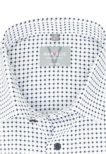 Businesshemd - Comfort Fit - Langarm - Muster - Weiß/Blau
