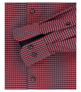 CASAMODA Herren Businesshemd Comfort Fit Button-Down-Kragen Langarm Vichykaro Rot