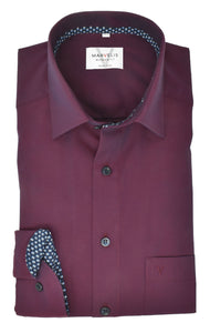 Marvelis Herren Businesshemd Modern Fit Kent Kragen Langarm Einfarbig Bordeaux