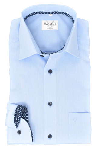 Marvelis Herren Businesshemd Modern Fit Kent Kragen Langarm Einfarbig Hellblau