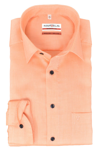 Marvelis Herren Businesshemd Modern Fit Kent Kragen Langarm Einfarbig Orange