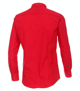 VENTI Herren Businesshemd Modern Fit Kent-Kragen Langarm Einfarbig Rot