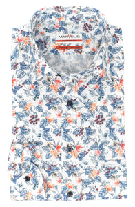 Businesshemd - Modern Fit - Langarm - Florales Muster - Weiß/Blau/Rot