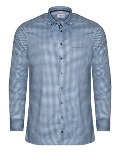 Marvelis Herren Businesshemd Modern Fit Button Down Kragen Langarm Kariert Blau
