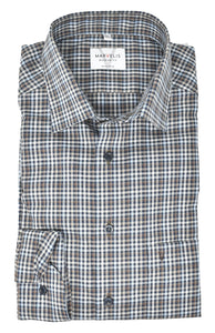Businesshemd - Modern Fit - Langarm - Kariert - Braun/Blau/Weiß