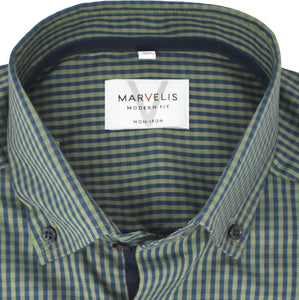 Marvelis Herren Businesshemd Modern Fit Button Down Kragen Langarm Kariert Grün/Blau