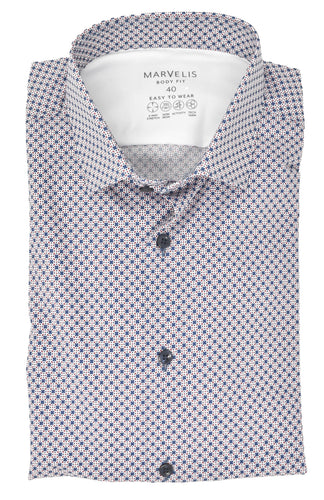 Easy To Wear Hemd - Body Fit - Langarm - Muster - Blau/Rot