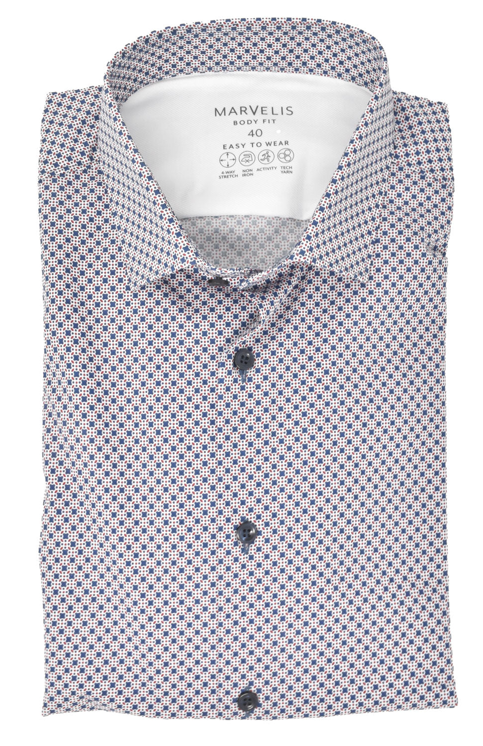 Easy To Wear Hemd - Body Fit - Langarm - Muster - Blau/Rot