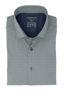 Easy To Wear Hemd - Body Fit - Langarm - Muster - Marine