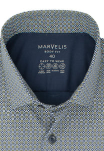 Easy To Wear Hemd - Body Fit - Langarm - Muster - Marine