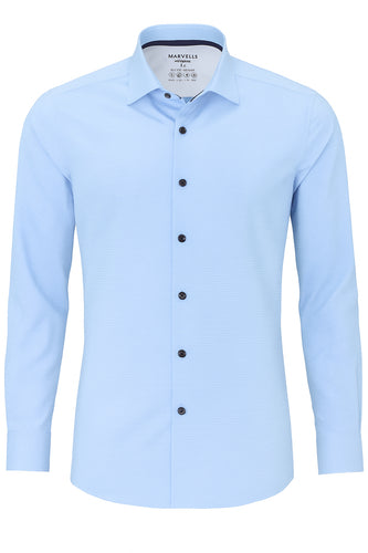Easy To Wear Hemd - Body Fit - Langarm - Struktur - Hellblau