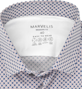 Marvelis Herren Easy To Wear Hemd Modern Fit Kent Kragen Langarm Stretch Muster Blau