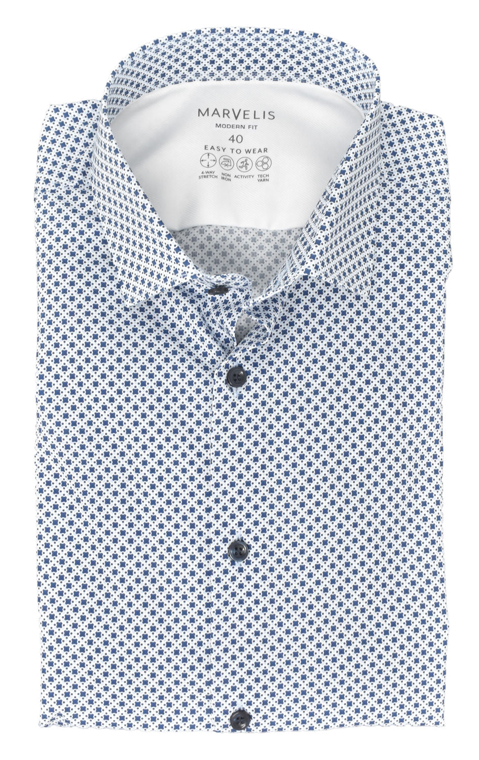 Easy To Wear Hemd - Modern Fit - Langarm - Muster - Blau/Weiß