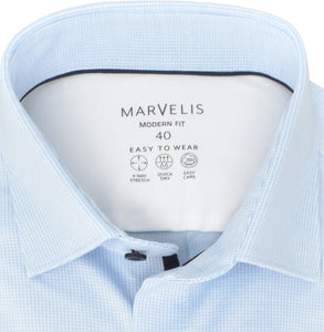 Marvelis Herren Easy To Wear Hemd Modern Fit Kent Kragen Langarm Stretch Struktur Hellblau