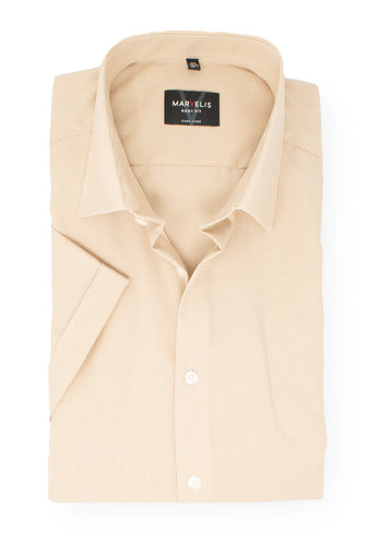 Kurzarmhemd - Body Fit - Kariert - Beige
