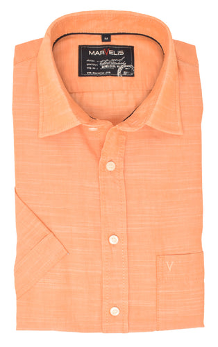 Kurzarmhemd - Casual Fit - Einfarbig - Koralle