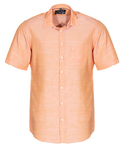 Kurzarmhemd - Casual Fit - Einfarbig - Koralle