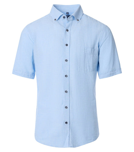 Kurzarmhemd - Casual Fit - Leinen - Hellblau