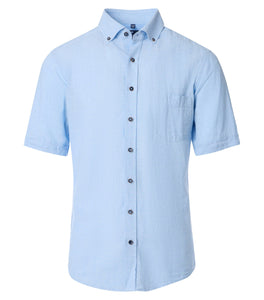 Kurzarmhemd - Casual Fit - Leinen - Hellblau