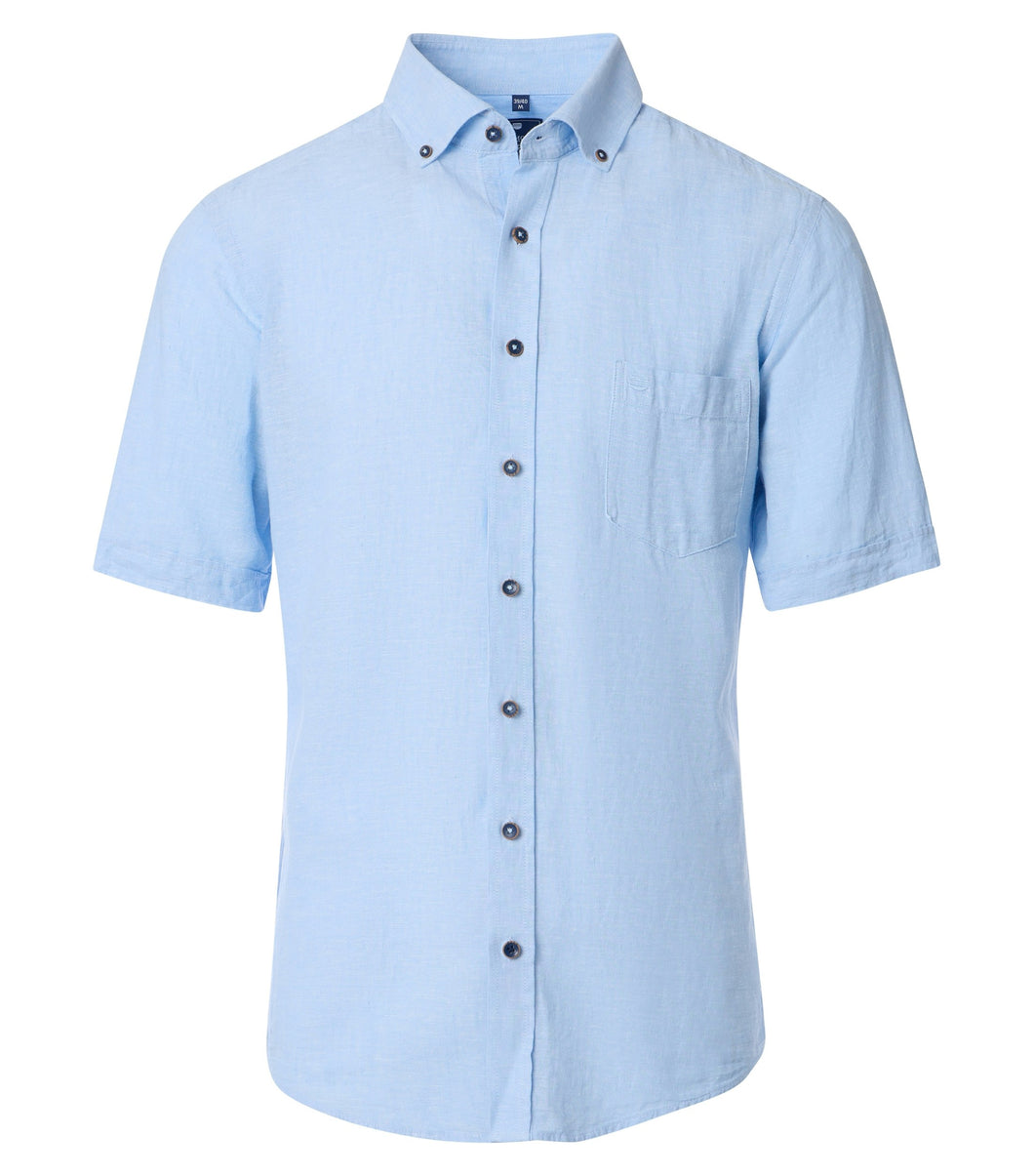 Kurzarmhemd - Casual Fit - Leinen - Hellblau