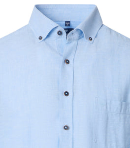 Kurzarmhemd - Casual Fit - Leinen - Hellblau