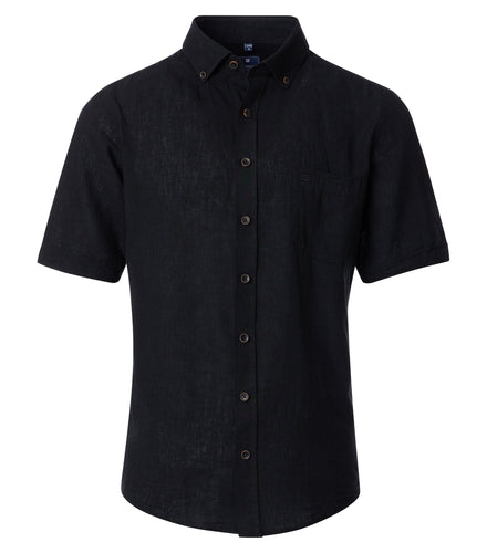 Kurzarmhemd - Casual Fit - Leinen - Schwarz