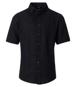 Kurzarmhemd - Casual Fit - Leinen - Schwarz